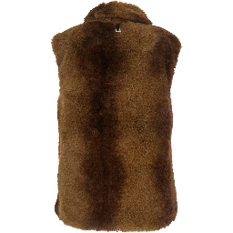LAILA brown Fur vest with high neck in eco-fur for women