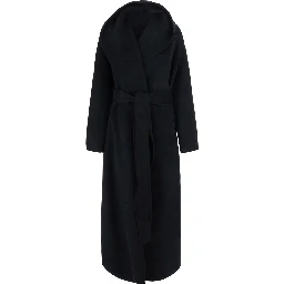 Hoodie belted coat with belt and hood Black Woman
