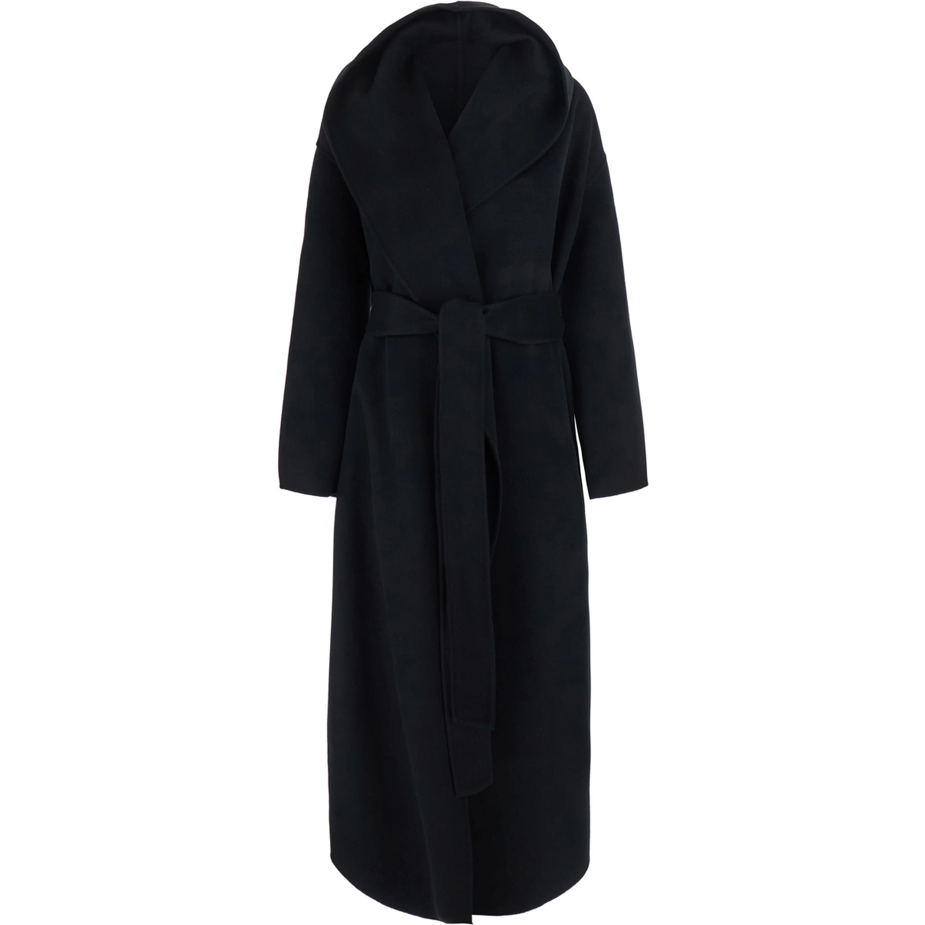 Hoodie belted coat with belt and hood Black Woman