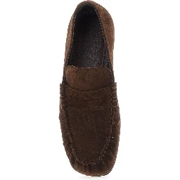 AVEN brown Loafers with gathered toe in suede for women