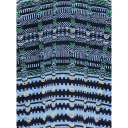 Blue Sweater with polo collar and all-over stripes in wool blend for men