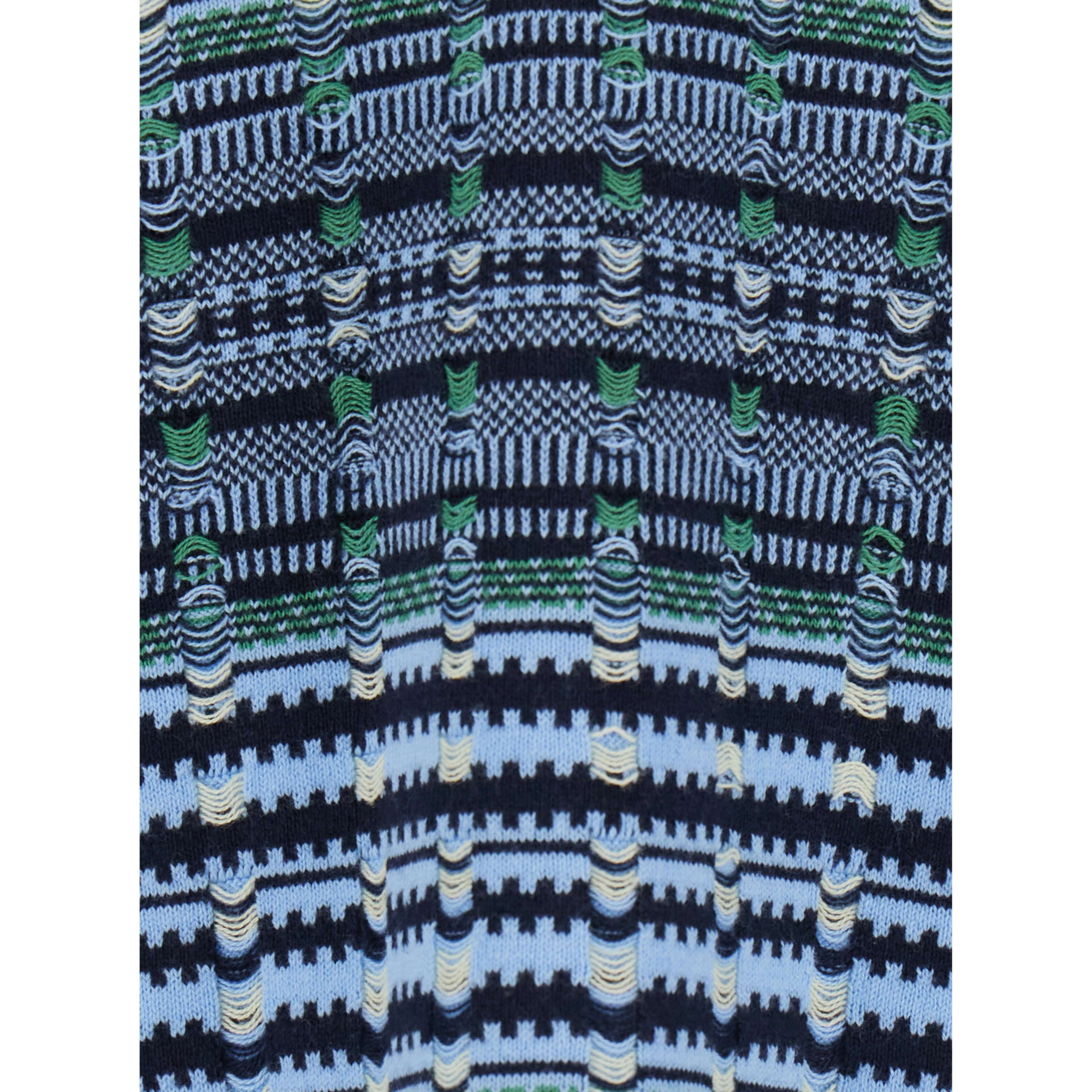 Blue Sweater with polo collar and all-over stripes in wool blend for men