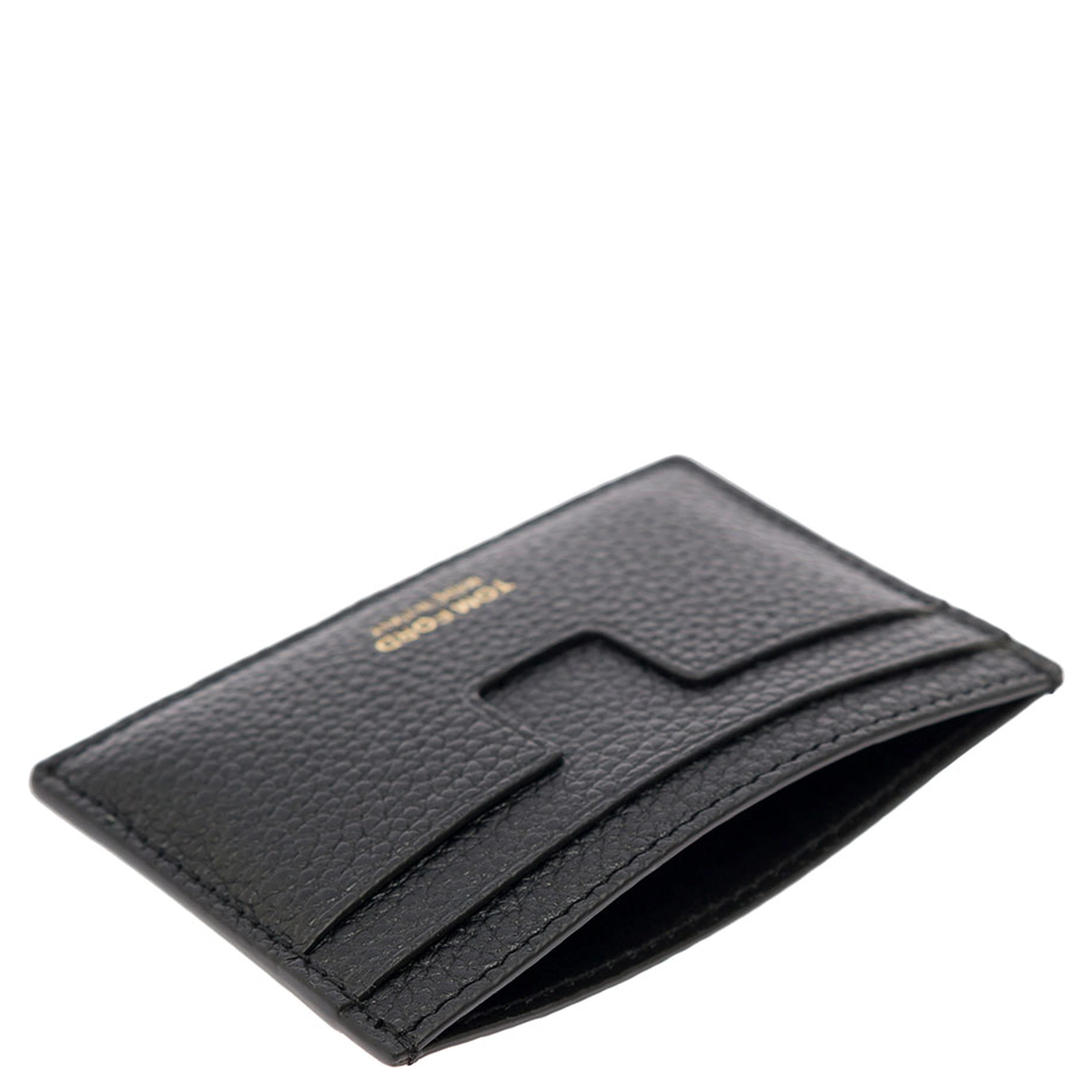 Card holder with logo lettering embossed on the front in grained black leather for men