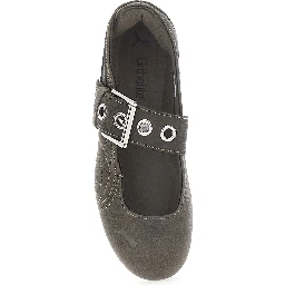 Speedcat Brown Ballet shoes with buckle strap and logo on the front in leather for women