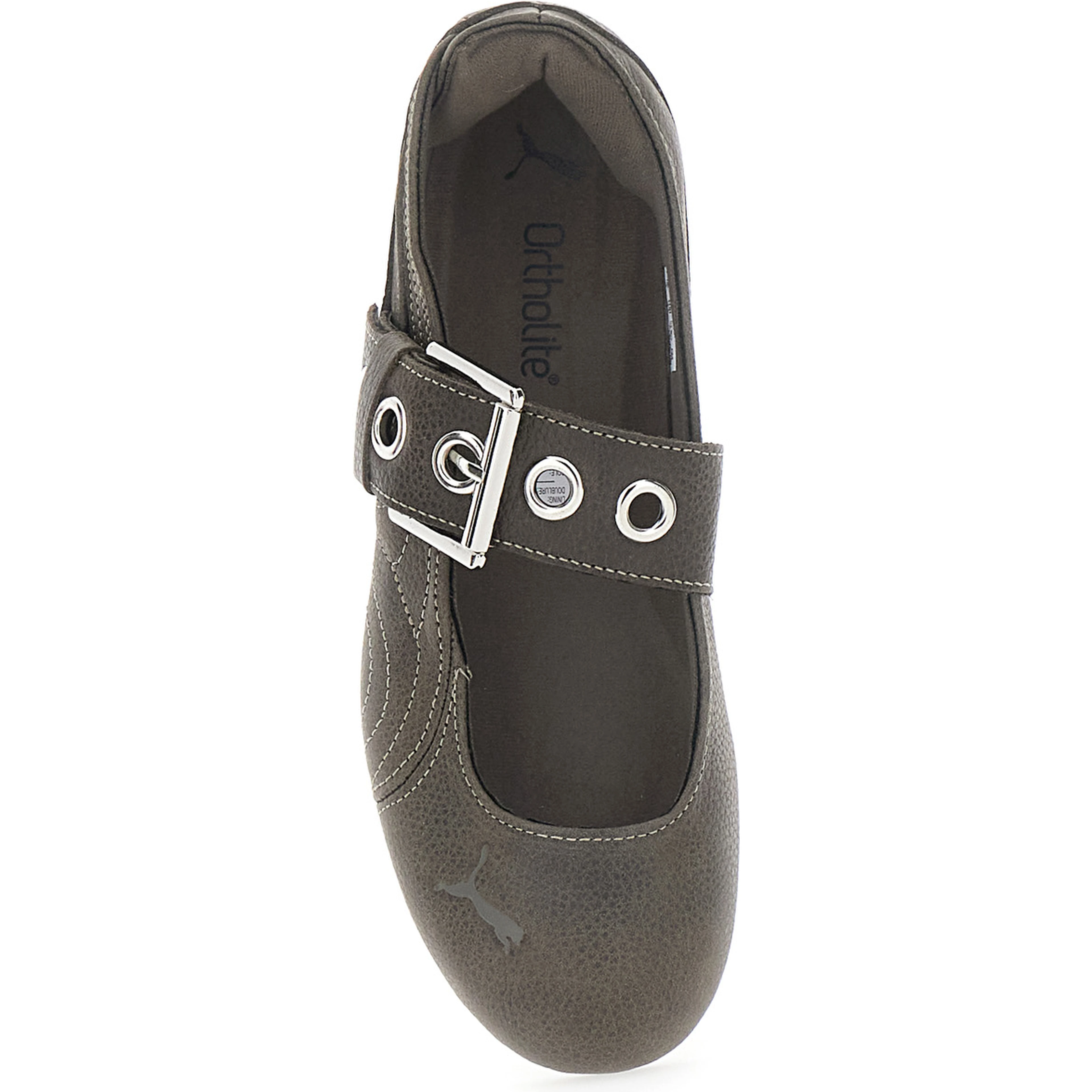 Speedcat Brown Ballet shoes with buckle strap and logo on the front in leather for women