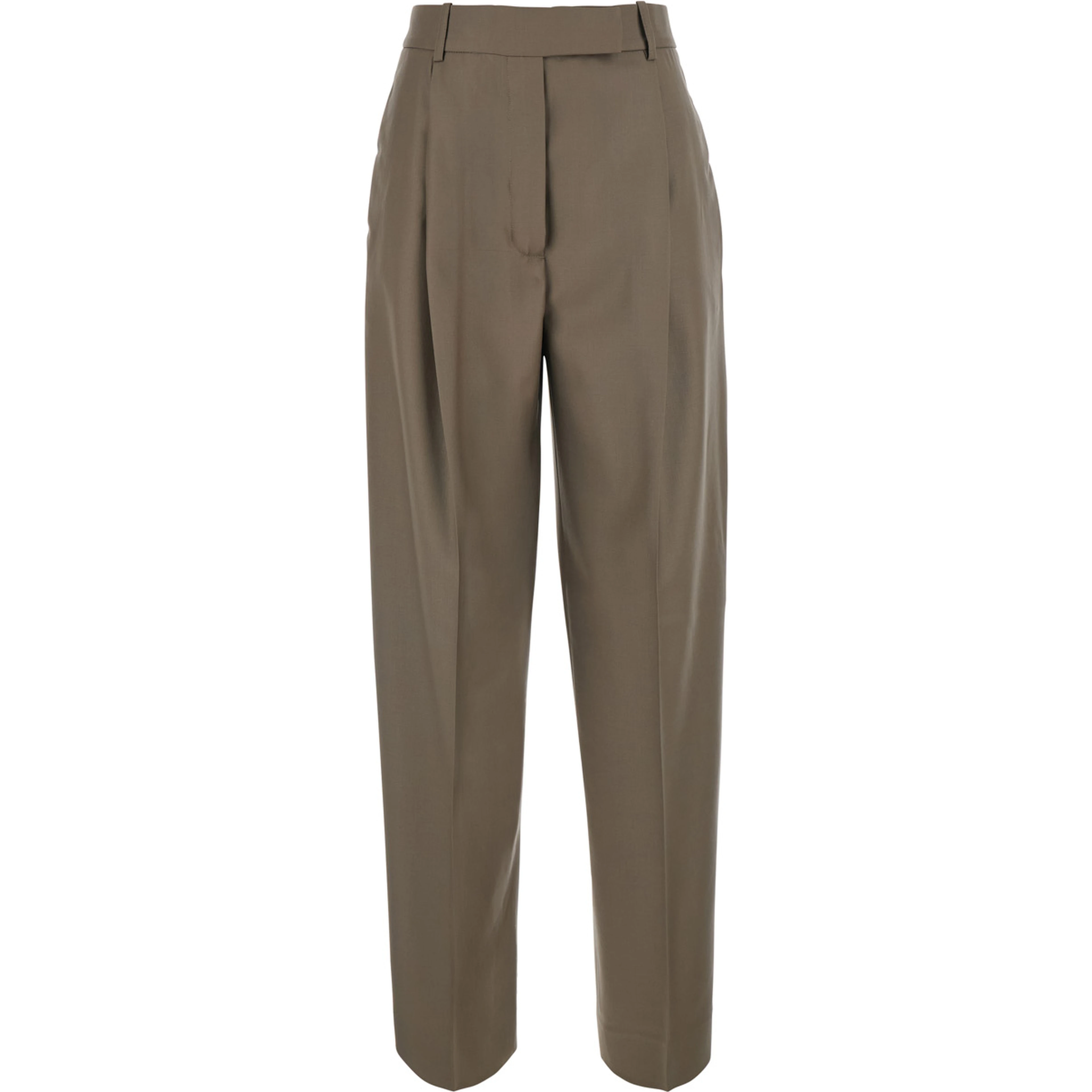 Daria Brown Pants with Single Pleat on the Front and Tapered Leg in Wool for Women