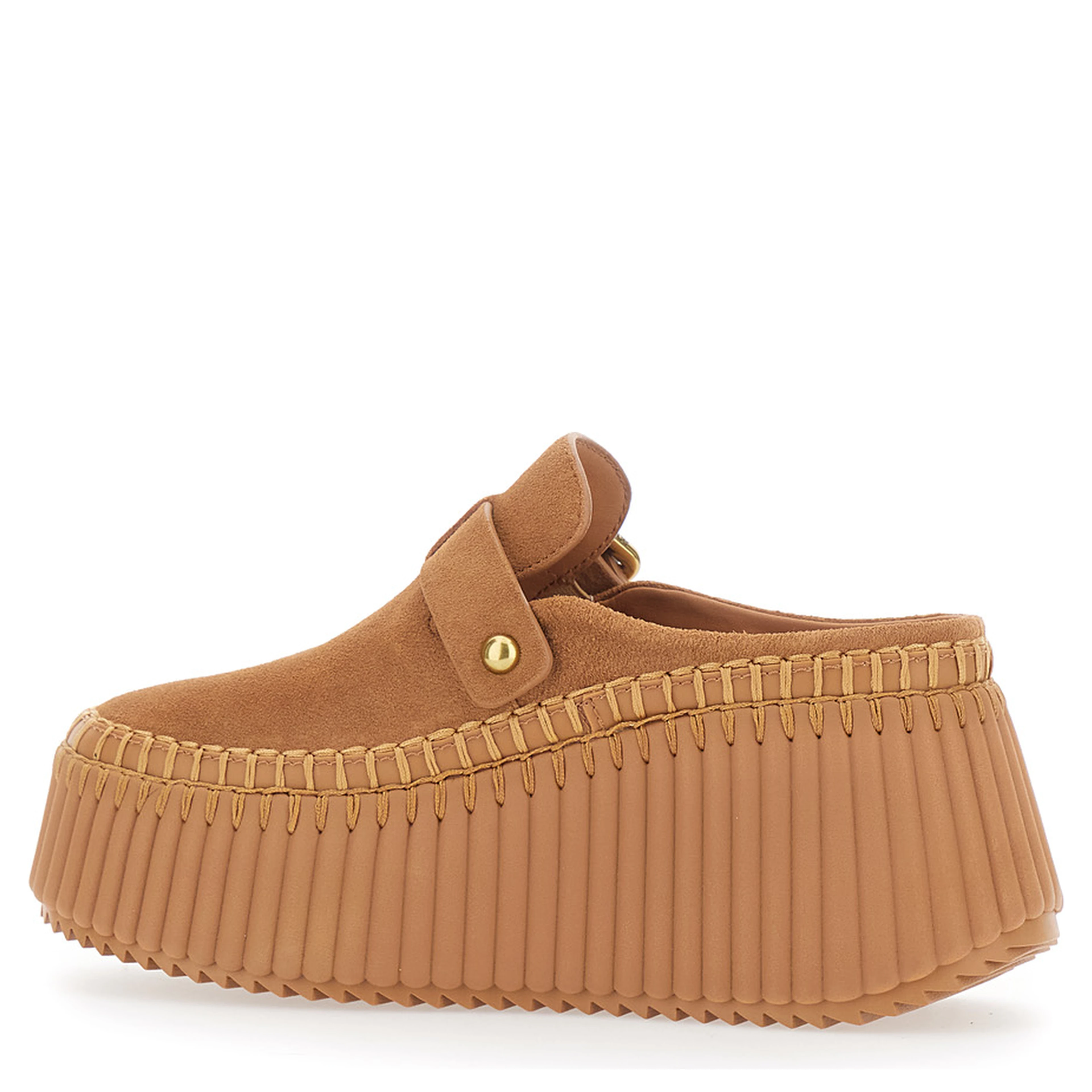 Nama Brown Mules with Wedge Heeles with Adjustable Buckle Strap in Suede for Women