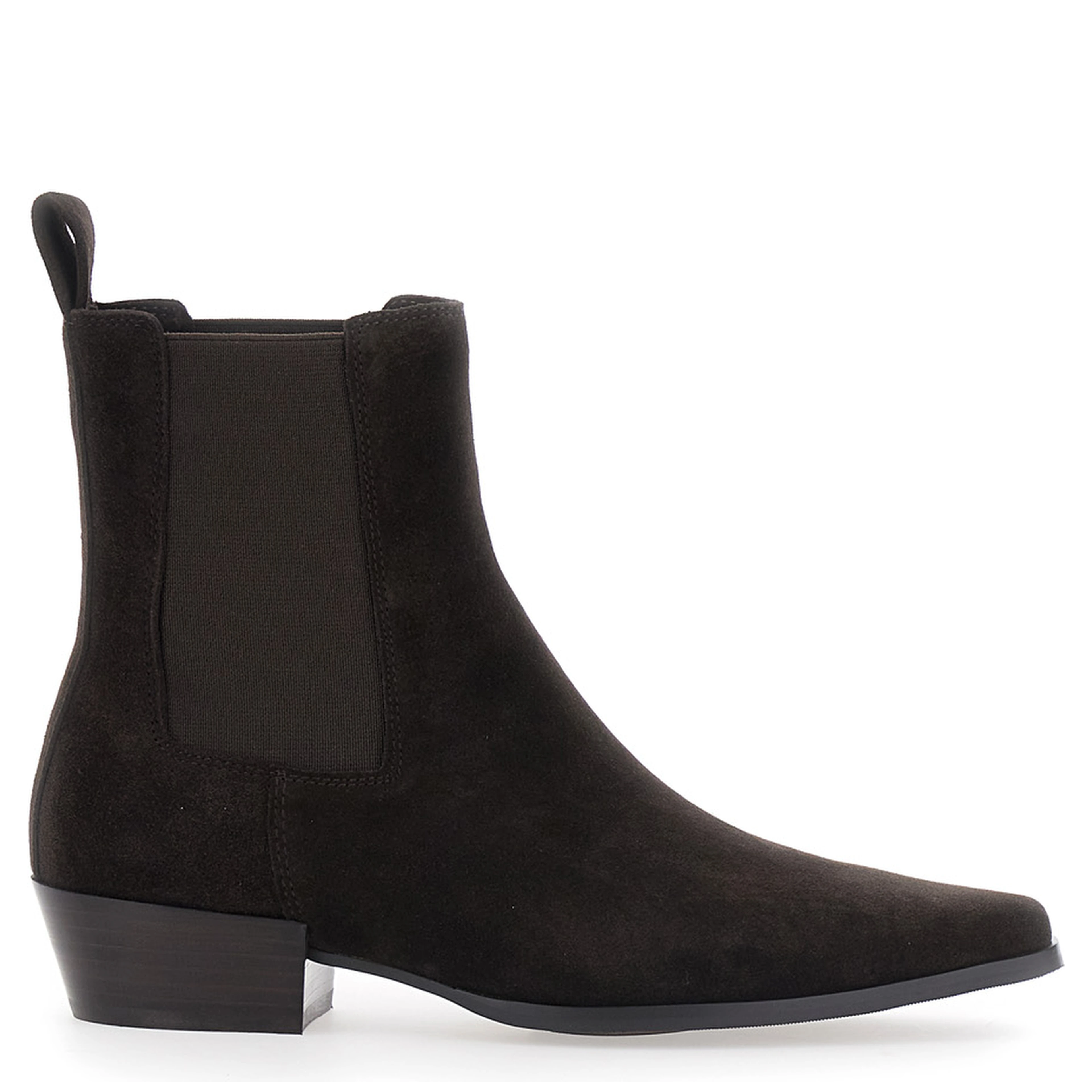 Nina Dark Brown Pointed Ankle Boots with Elastic Straps in Suede for Women