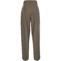 Daria Brown Pants with Single Pleat on the Front and Tapered Leg in Wool for Women