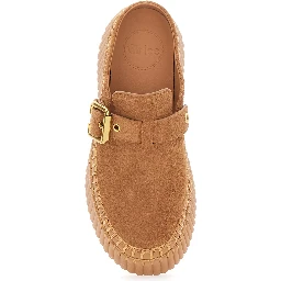 Nama Brown Mules with Wedge Heeles with Adjustable Buckle Strap in Suede for Women