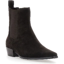 Nina Dark Brown Pointed Ankle Boots with Elastic Straps in Suede for Women