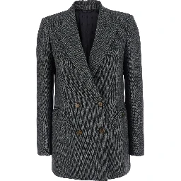 J Line Grey Double-breasted Jacket with Peak Revers in Wool Blend for Women