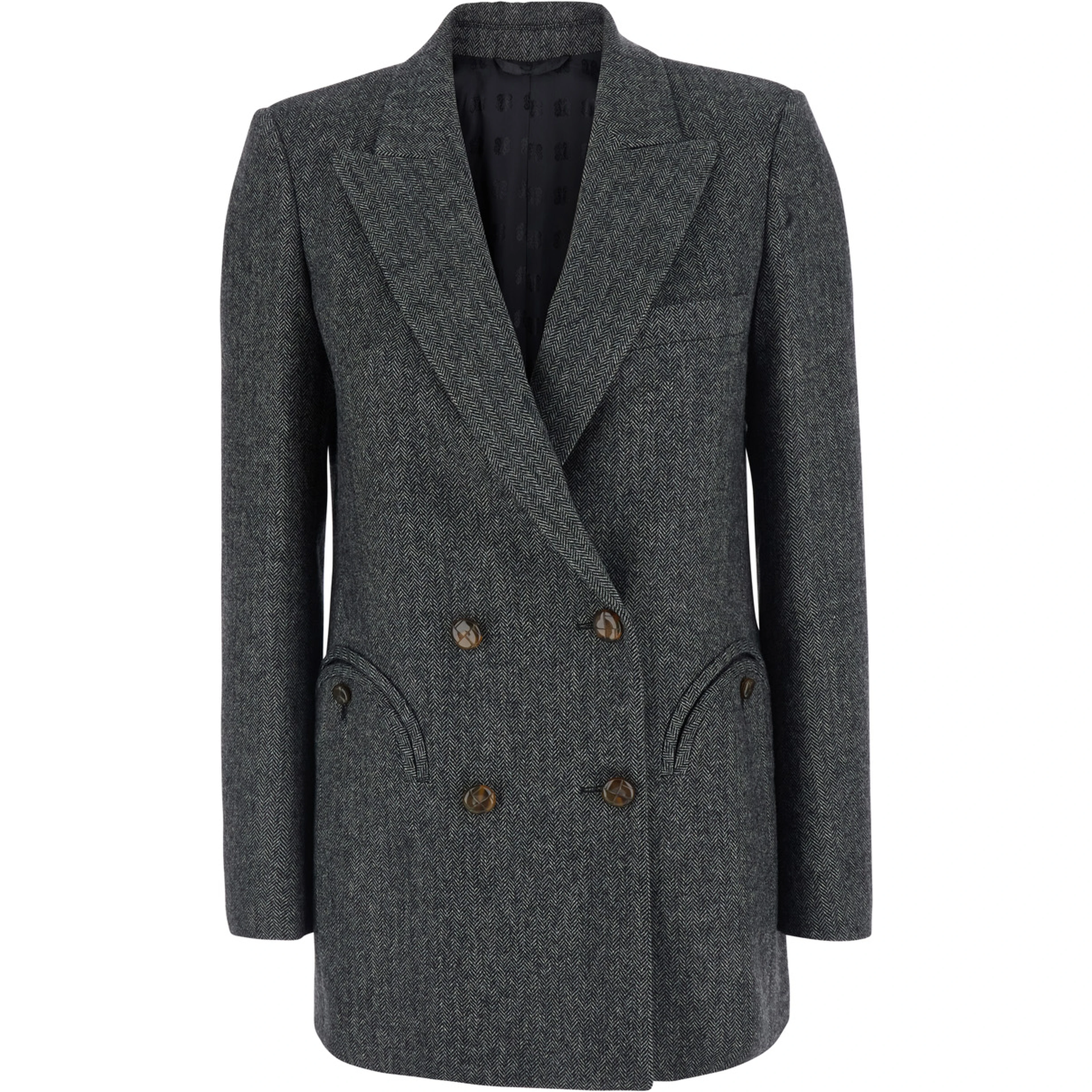 J Line Grey Double-breasted Jacket with Peak Revers in Wool Blend for Women