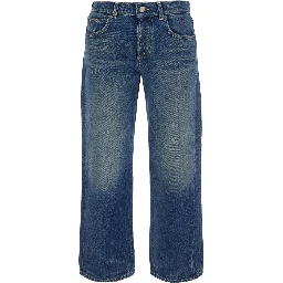 Blue Jeans with Logo Patch on the Back and Faded Effect in Denim for Women