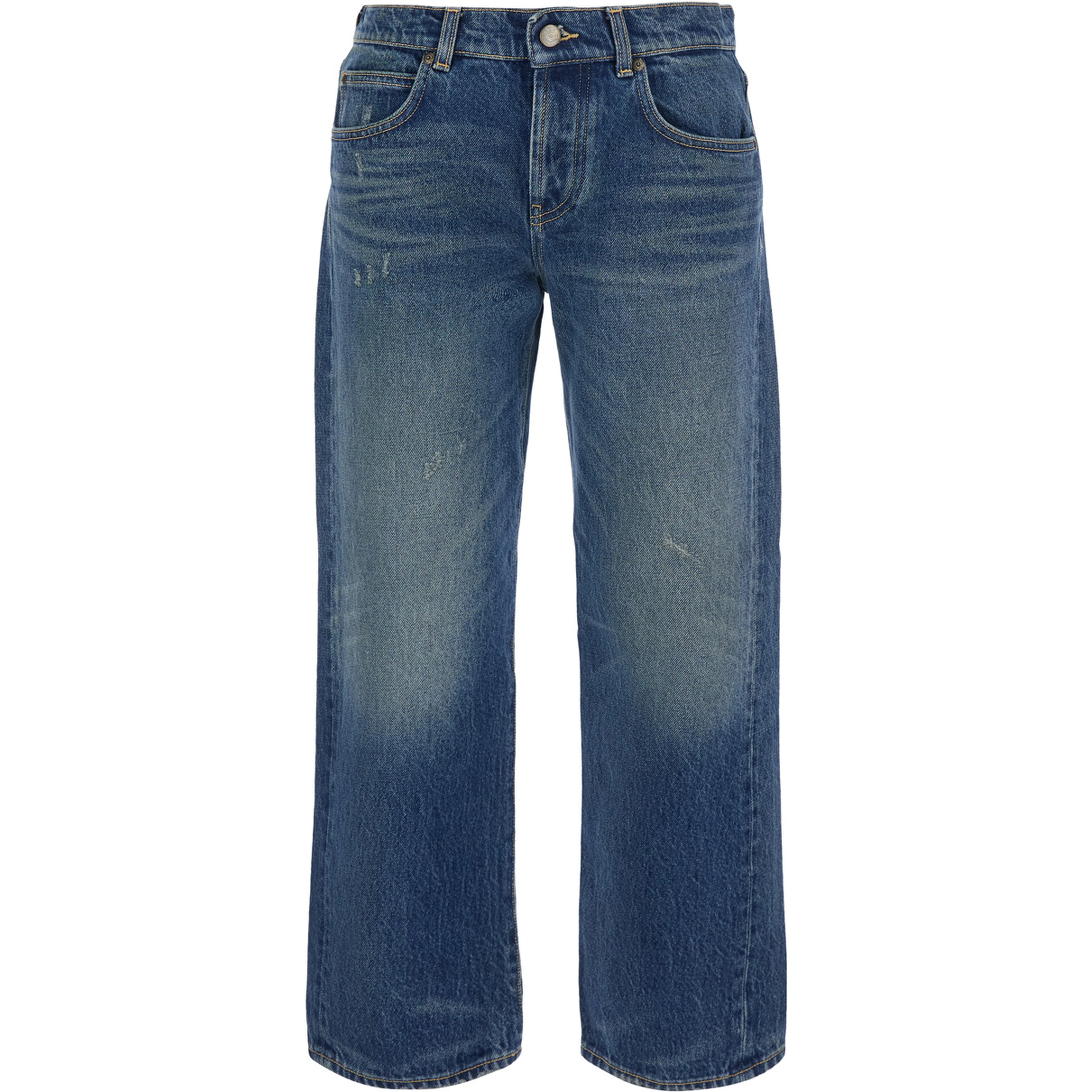 Blue Jeans with Logo Patch on the Back and Faded Effect in Denim for Women