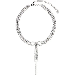Silver-Colored Choker Necklace with Bow and Pendant in Metal for Women