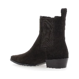 Nina Dark Brown Pointed Ankle Boots with Elastic Straps in Suede for Women