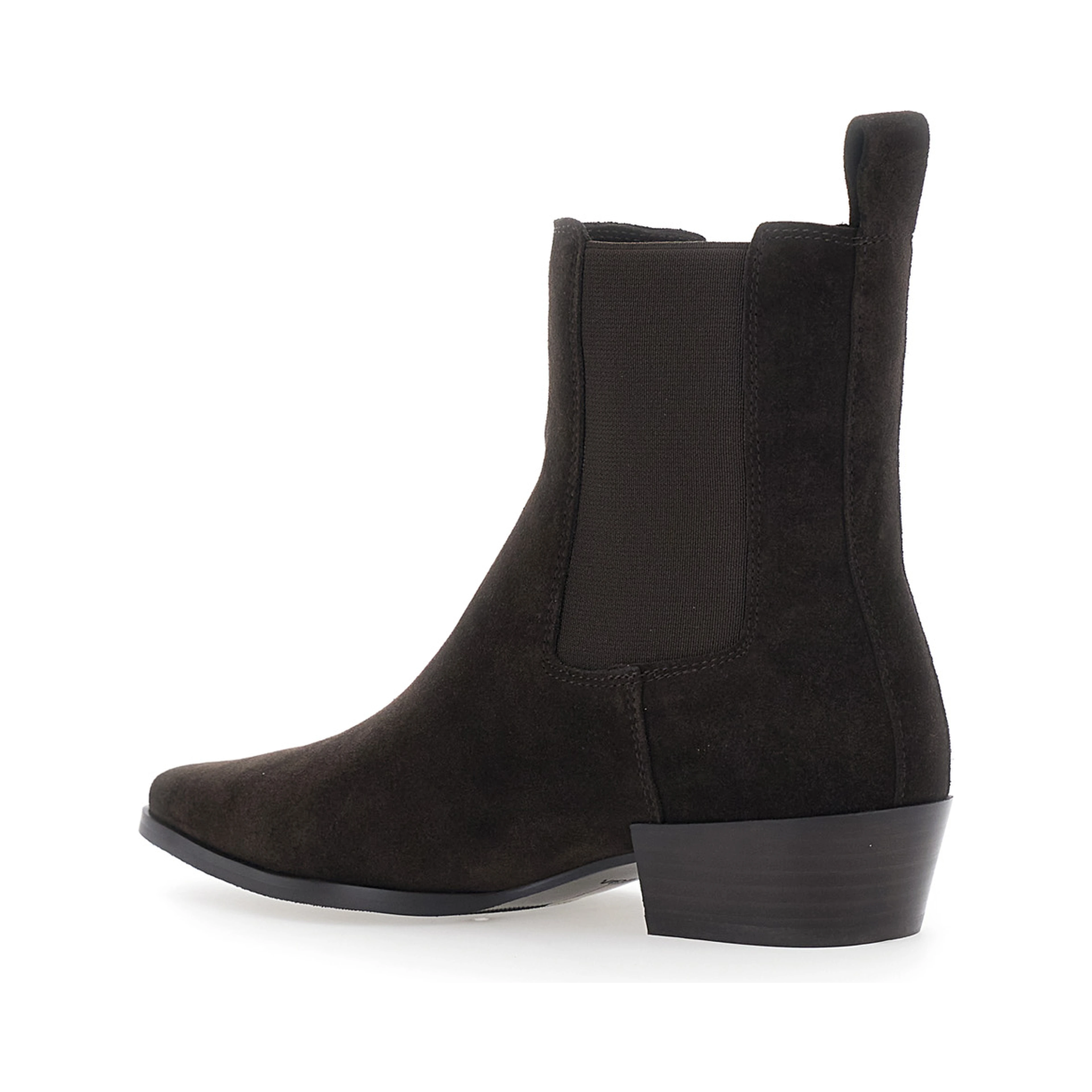 Nina Dark Brown Pointed Ankle Boots with Elastic Straps in Suede for Women