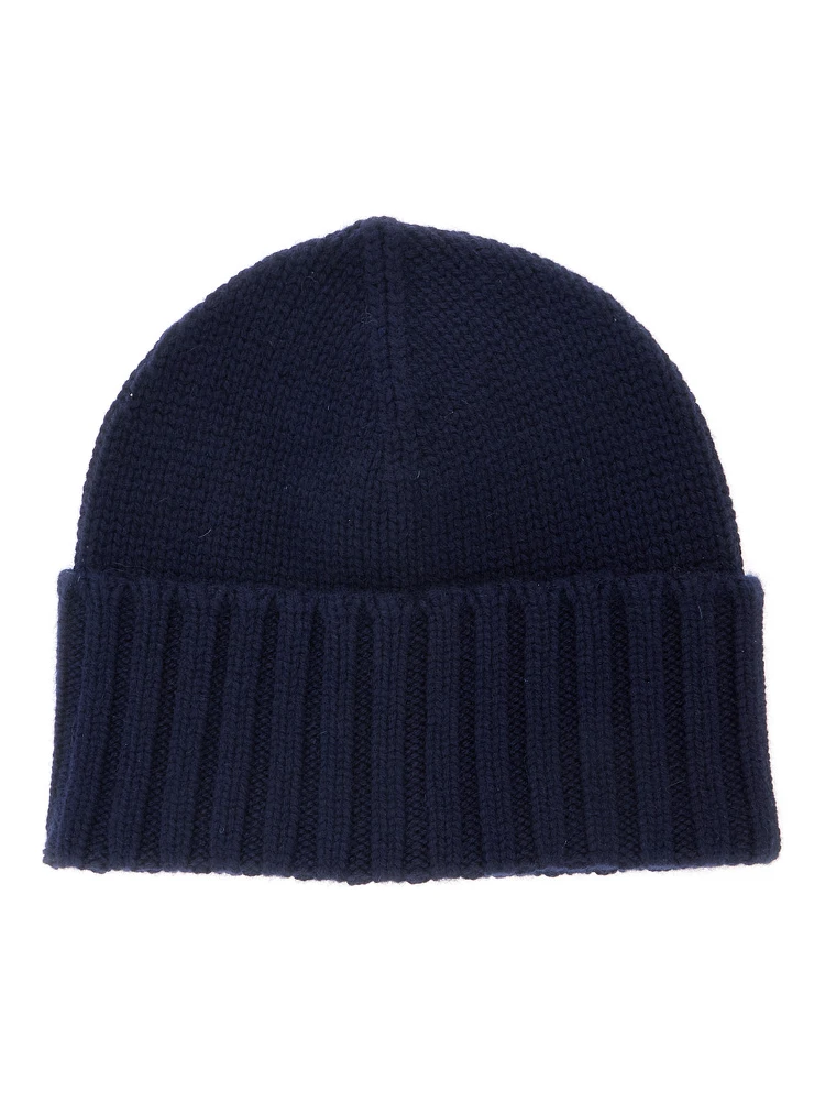 Cashmere beanie with elegant design and unisex blue