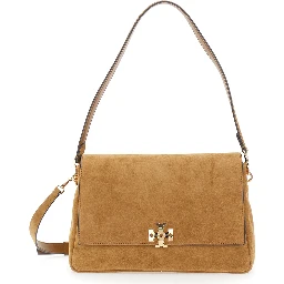 Charlie Brown Medium Crossbody Bag with Adjustable and Removable Strap and T Plaque on the Front in Suede for Women