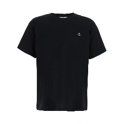Black Crew Neck T-Shirt with Orb Embroidery on the Front in Cotton for Men