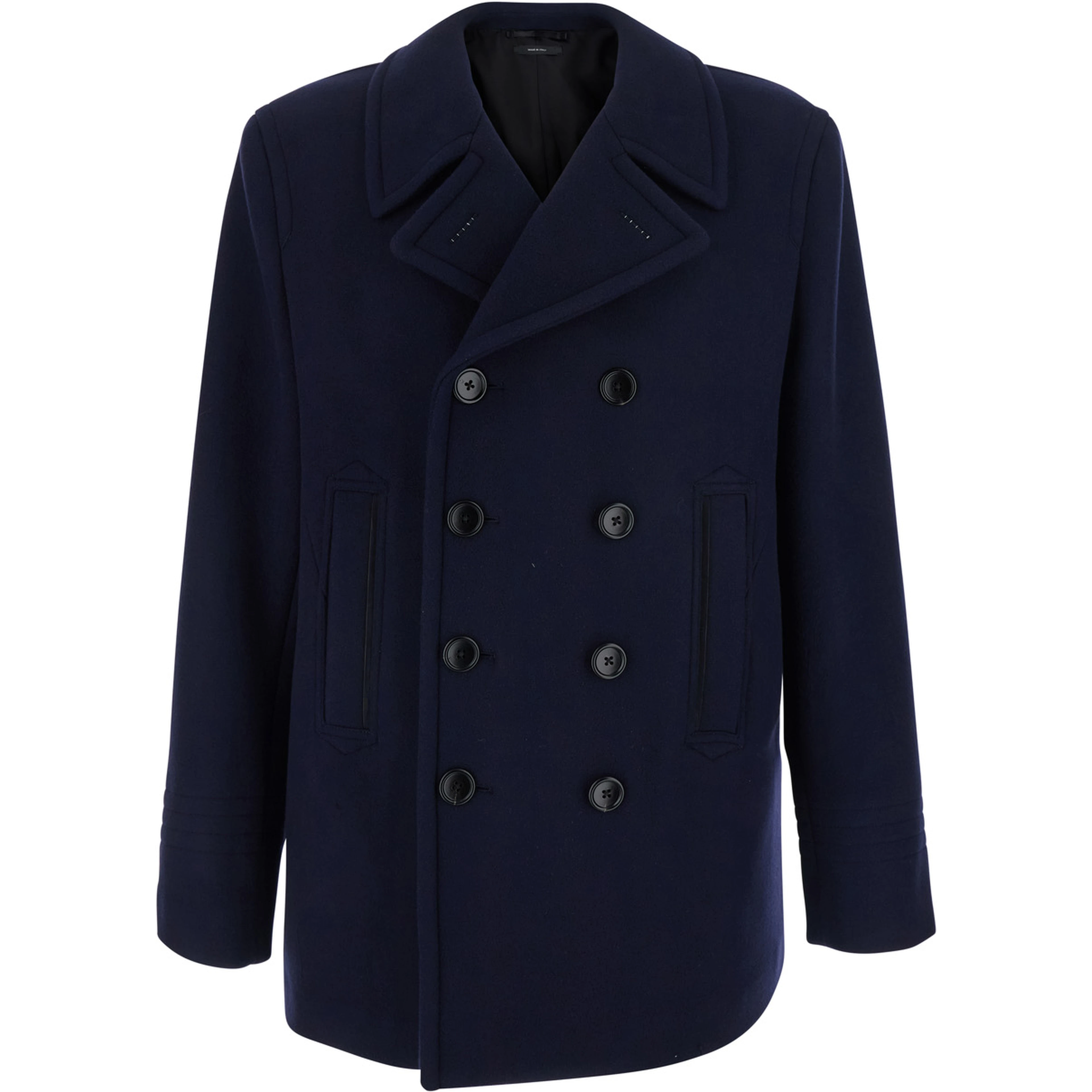 Blue Double-Breasted Jacket with Notched Revers in Wool for Men