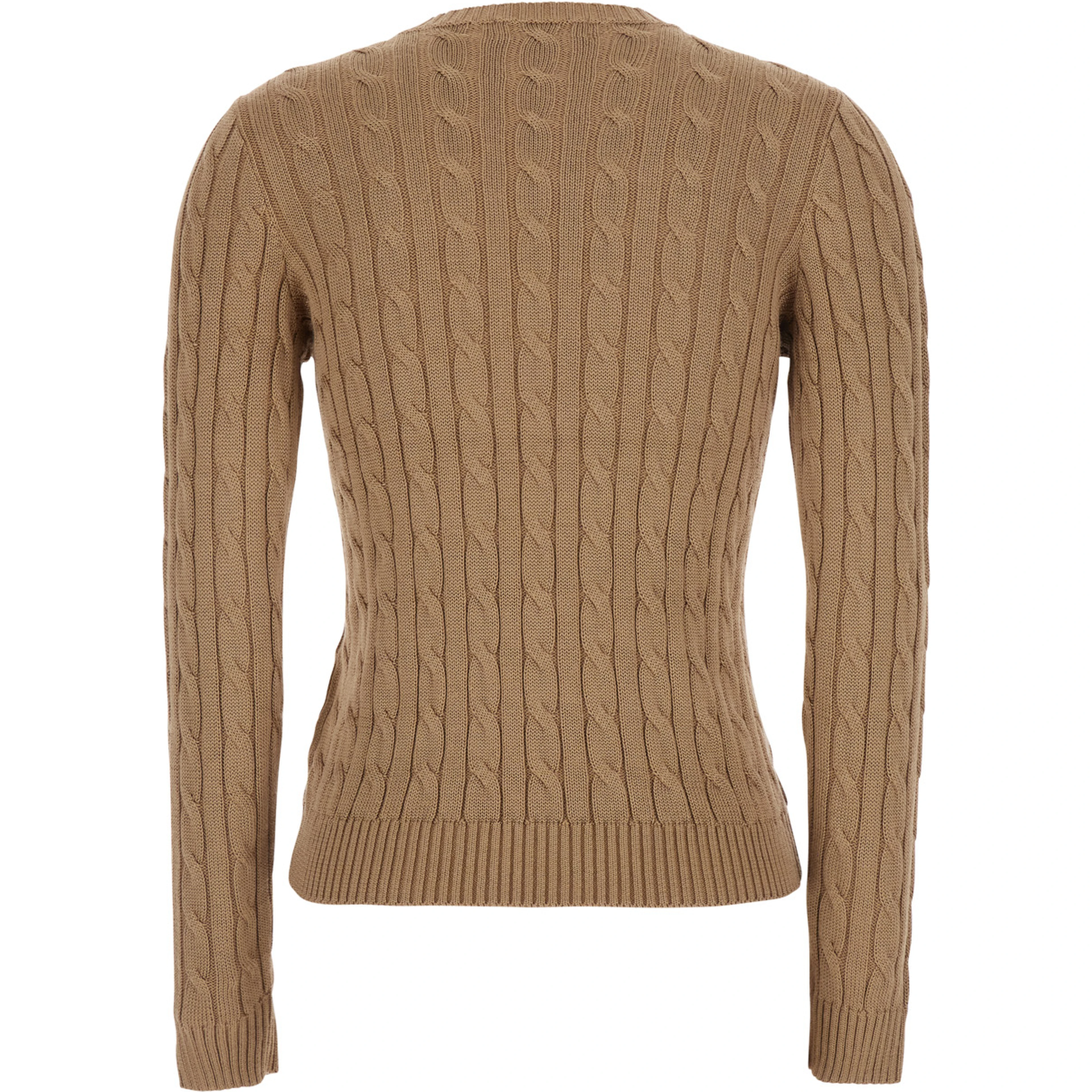 beige Crewneck sweater with cable knit and logo on the front in cotton Blend women