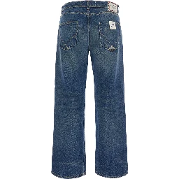 Blue Jeans with Logo Patch on the Back and Faded Effect in Denim for Women