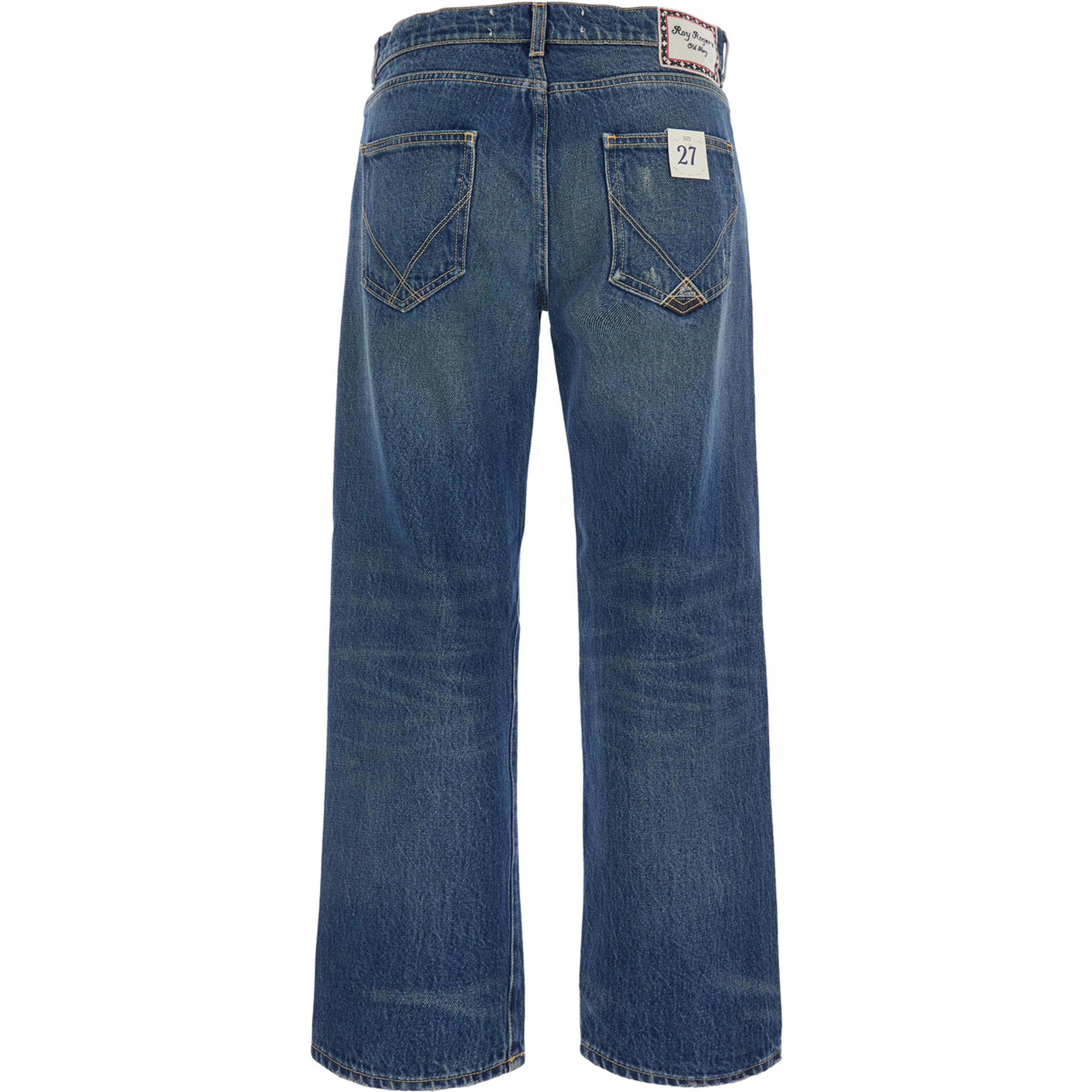 Blue Jeans with Logo Patch on the Back and Faded Effect in Denim for Women