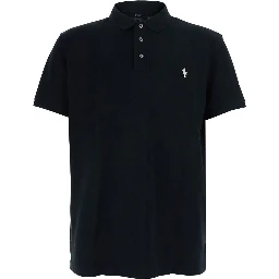 Custom Fit Black polo shirt with classic collar and Pony embroidery on the front in cotton for men