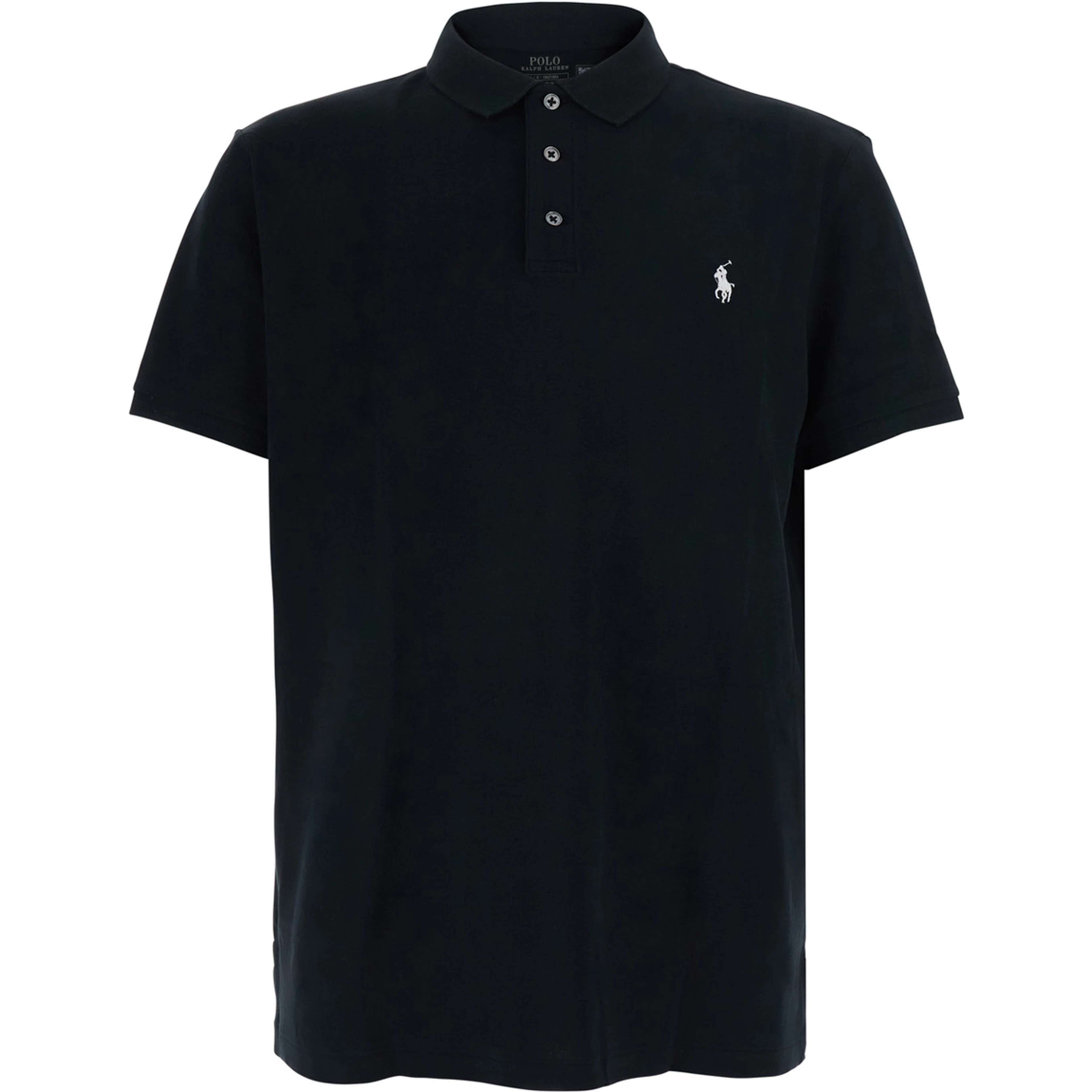 Custom Fit Black polo shirt with classic collar and Pony embroidery on the front in cotton for men