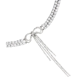 Silver-Colored Choker Necklace with Bow and Pendant in Metal for Women
