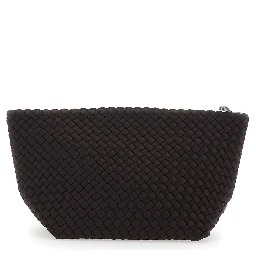 Portofino Brown Large Clutch with Logo Patch and Intreccio Motif in Eco-leather for Women