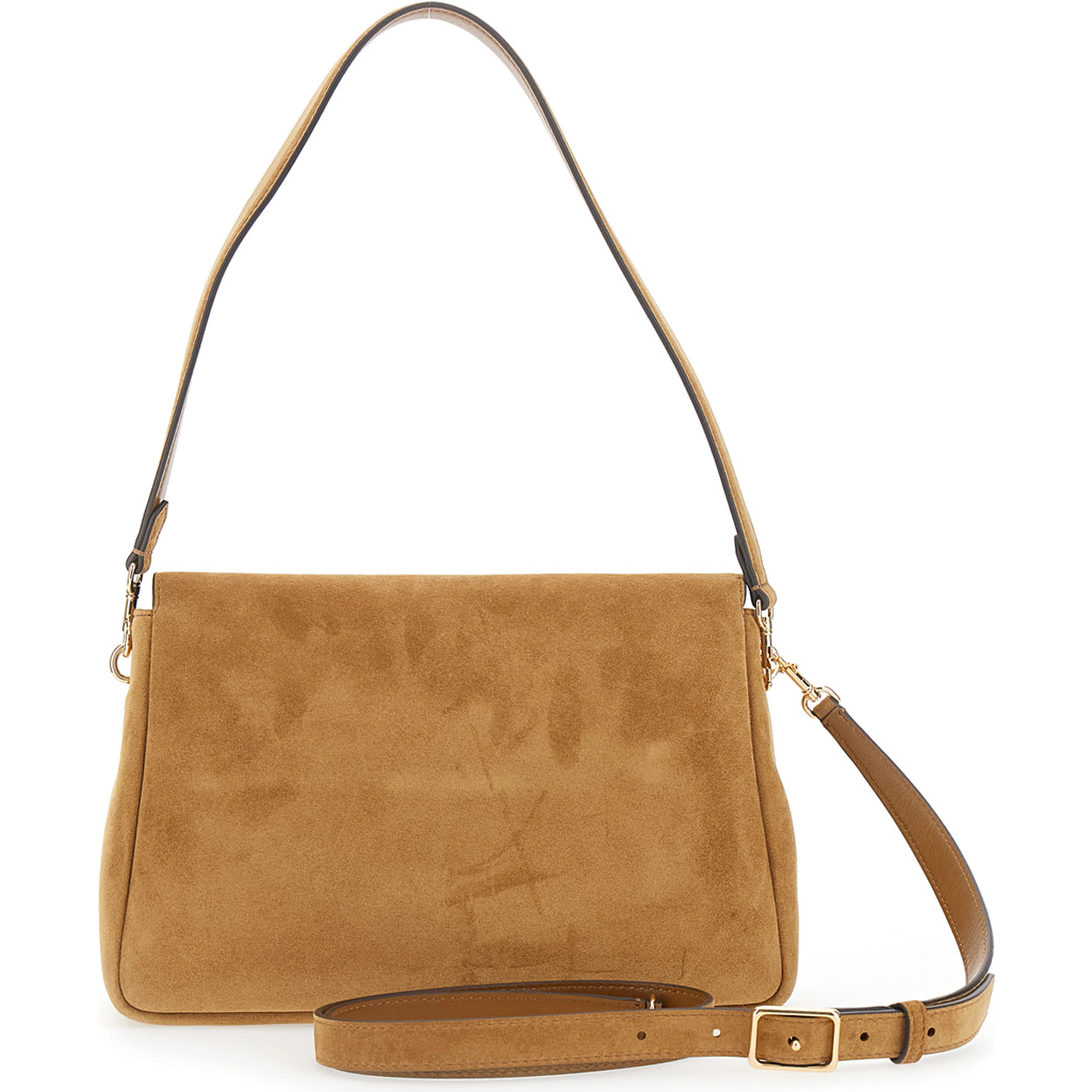 Charlie Brown Medium Crossbody Bag with Adjustable and Removable Strap and T Plaque on the Front in Suede for Women
