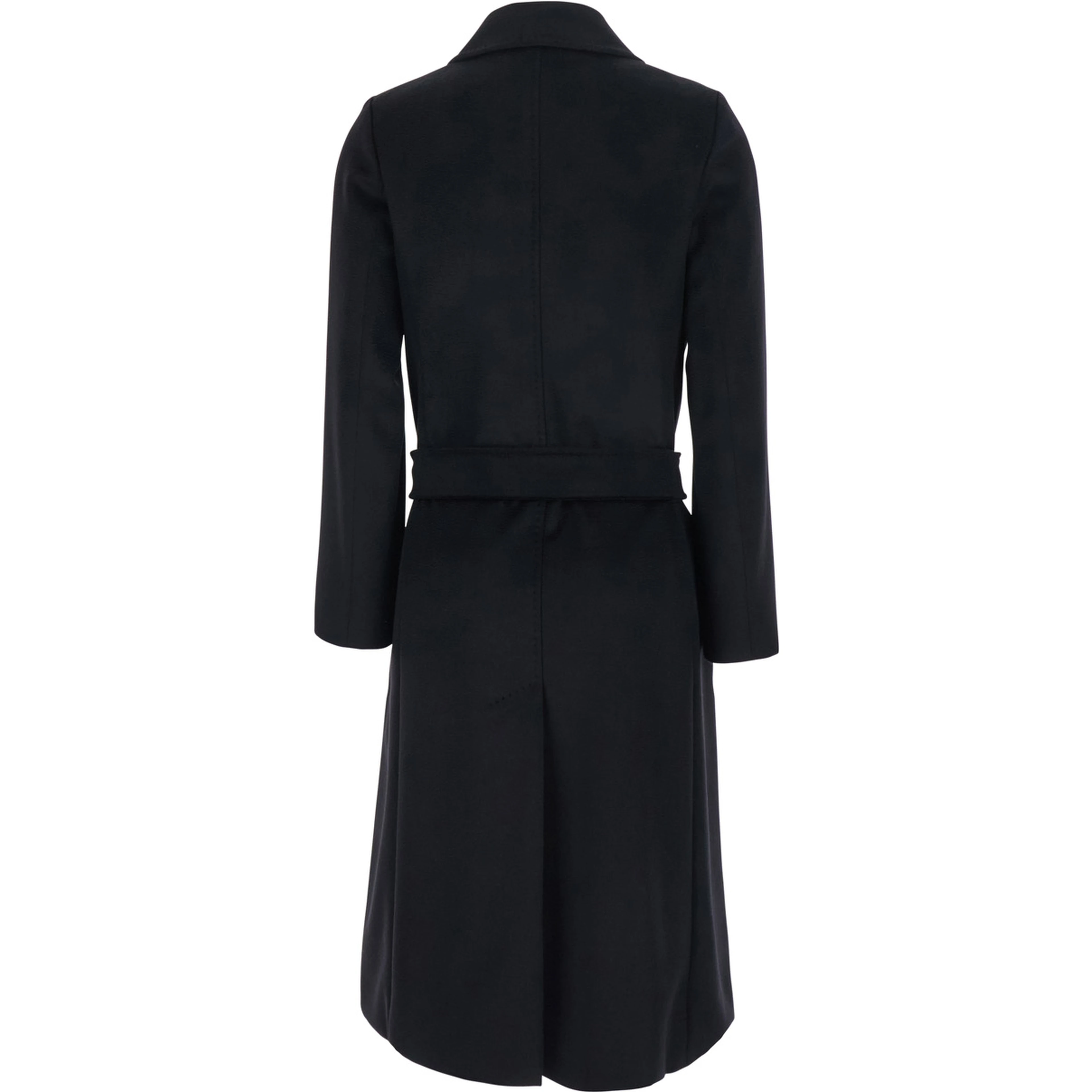 Black Coat with Classic Collar and Front Belt Closure in Wool for Women
