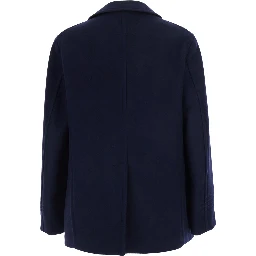 Blue Double-Breasted Jacket with Notched Revers in Wool for Men