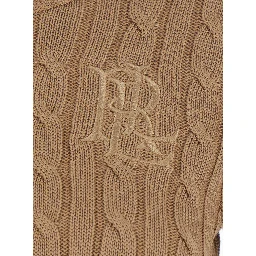 beige Crewneck sweater with cable knit and logo on the front in cotton Blend women