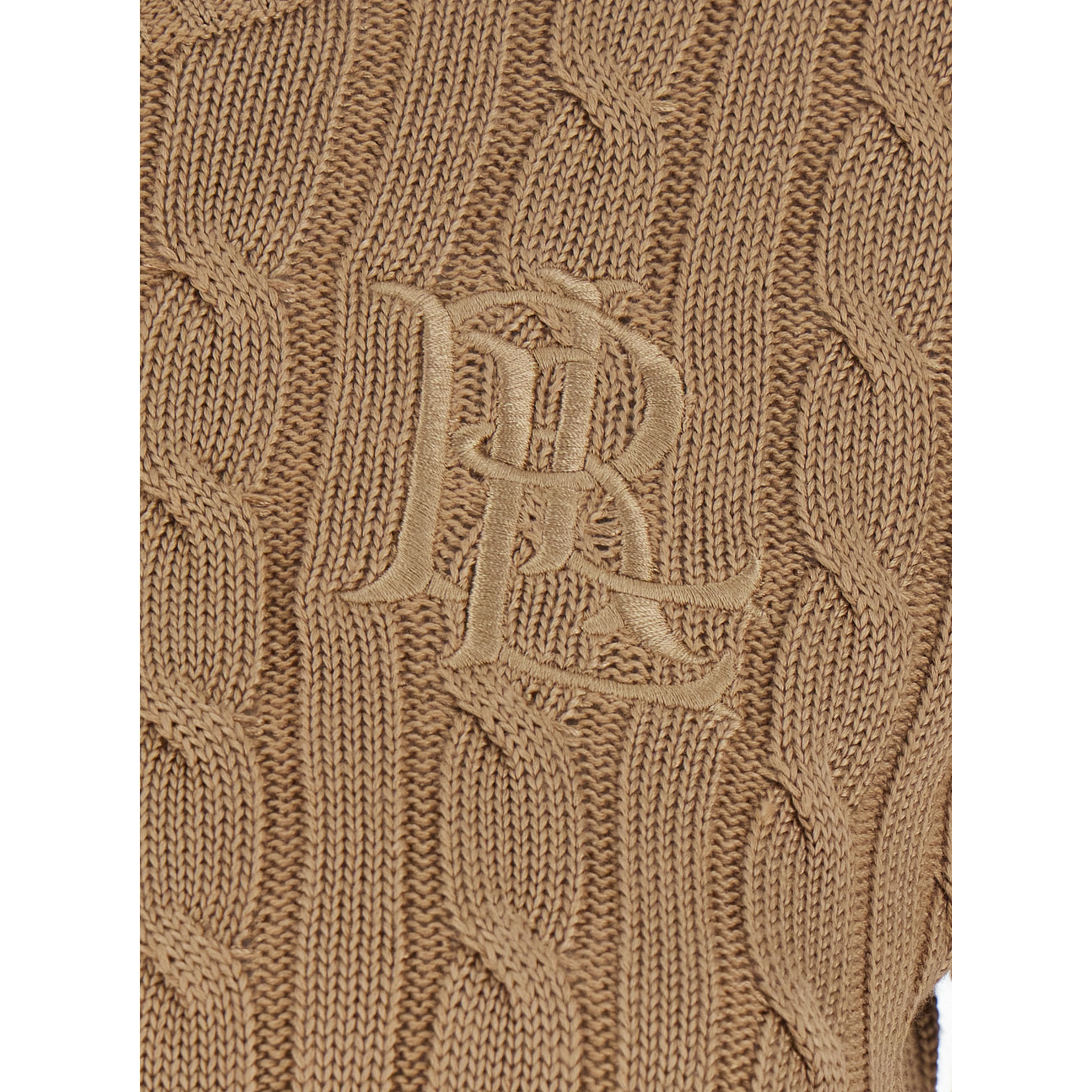 beige Crewneck sweater with cable knit and logo on the front in cotton Blend women