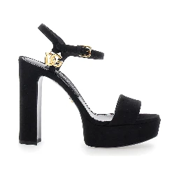 Brown High Heel Sandals with Logo Plate on the Front in Suede for Women