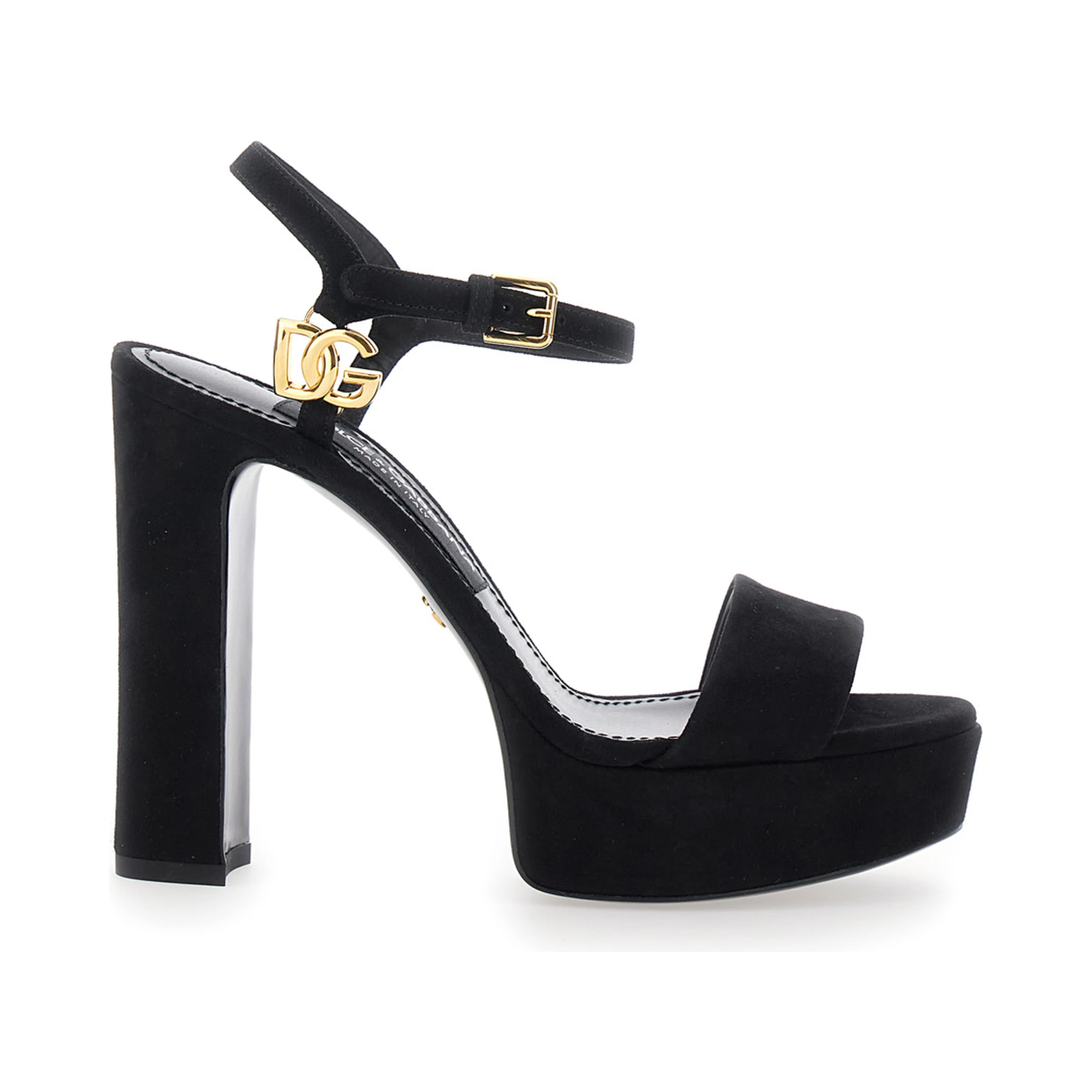 Brown High Heel Sandals with Logo Plate on the Front in Suede for Women