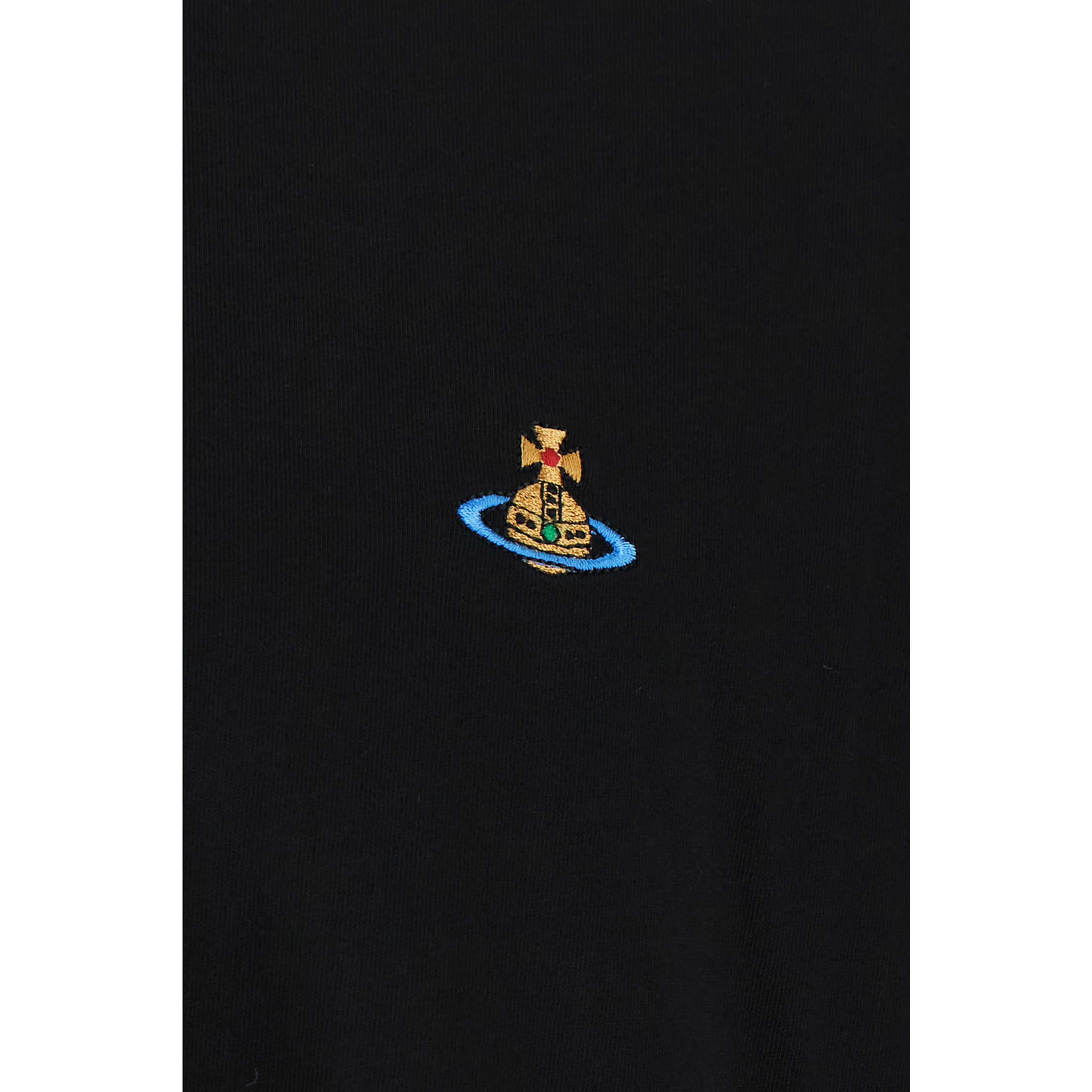 Black Crew Neck T-Shirt with Orb Embroidery on the Front in Cotton for Men