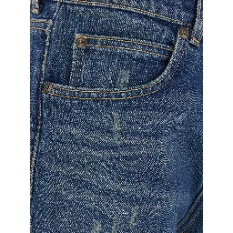 Blue Jeans with Logo Patch on the Back and Faded Effect in Denim for Women
