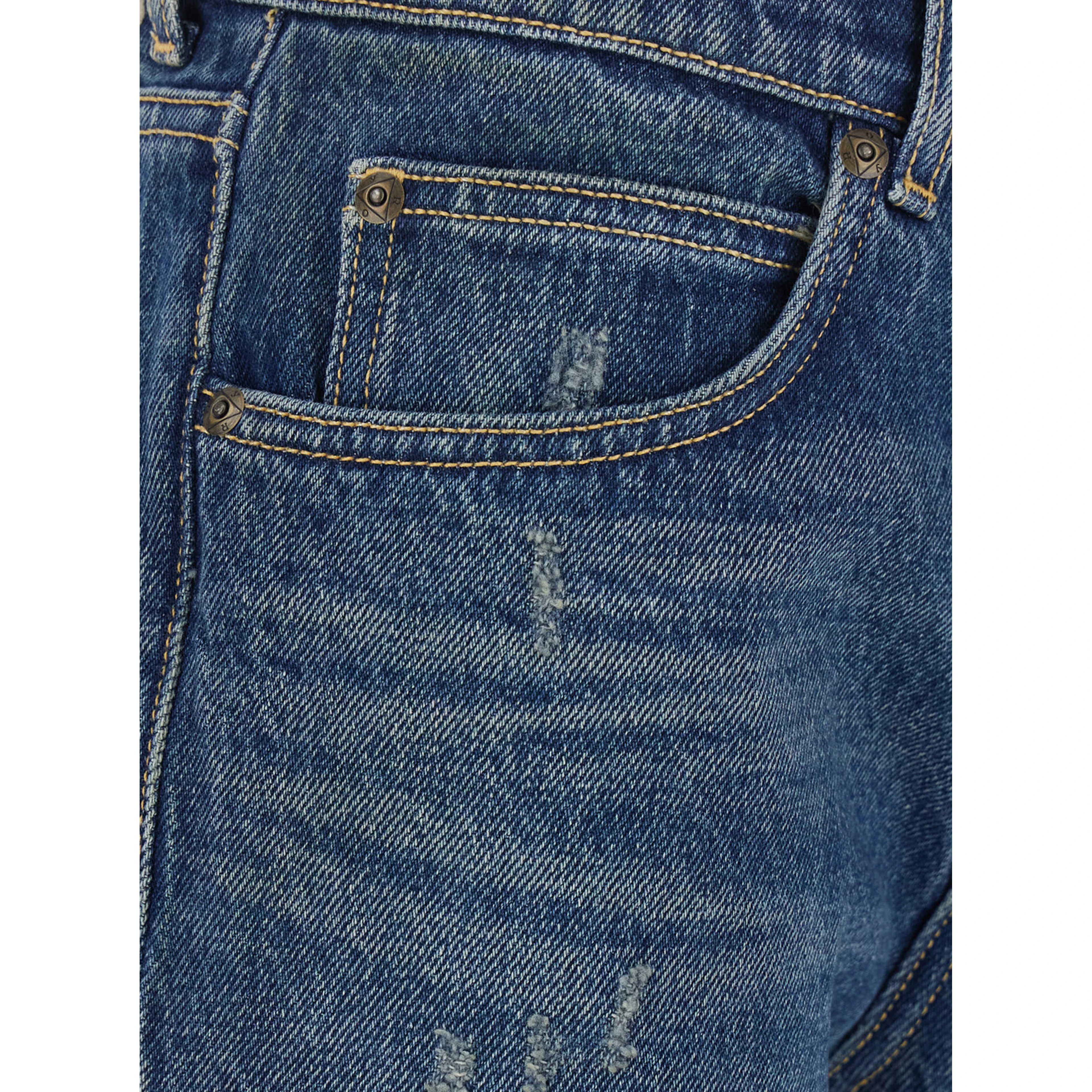 Blue Jeans with Logo Patch on the Back and Faded Effect in Denim for Women