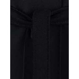 Black Coat with Classic Collar and Front Belt Closure in Wool for Women