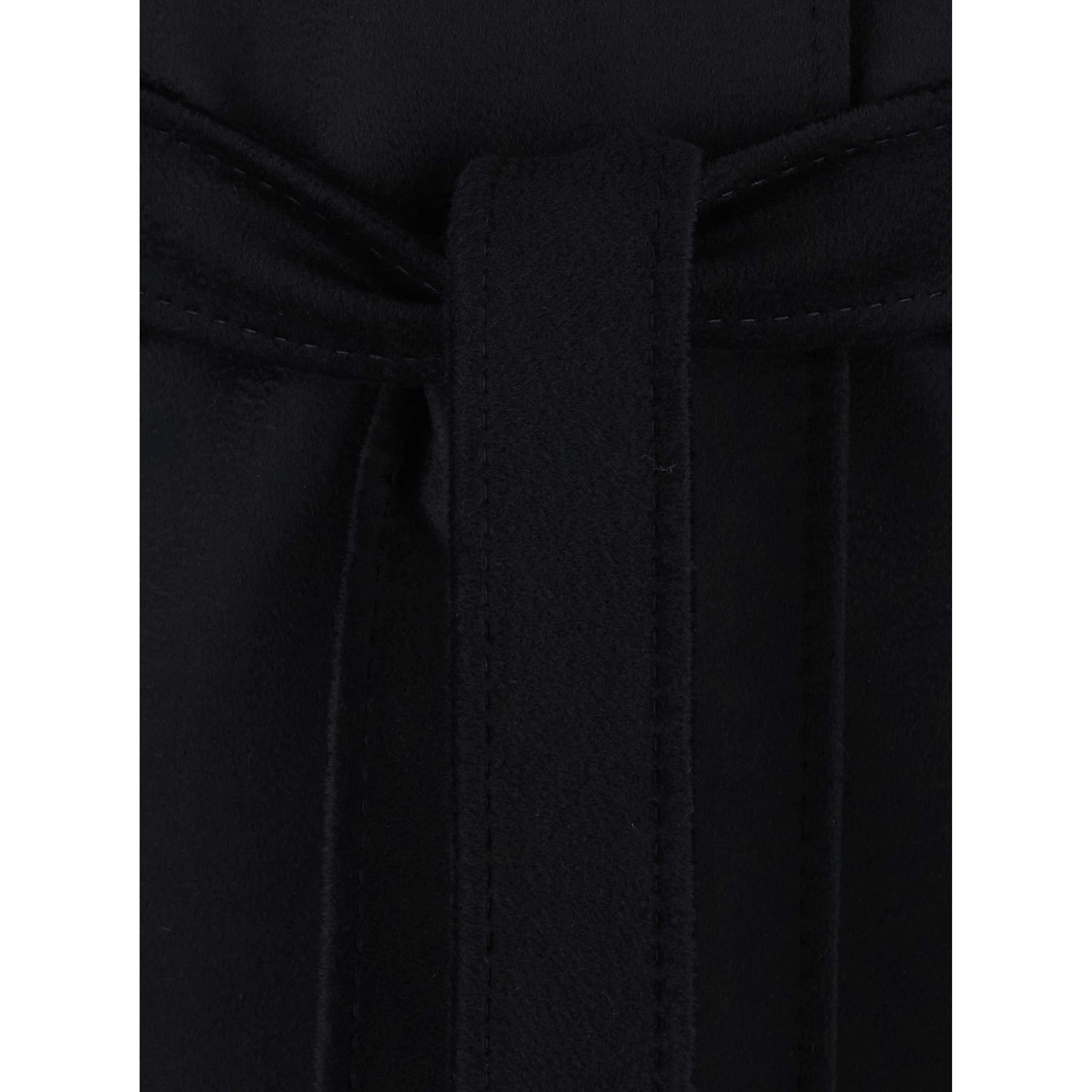 Black Coat with Classic Collar and Front Belt Closure in Wool for Women