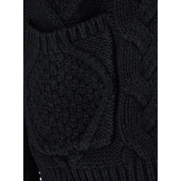 Black Hooded Cardigan with All-Over Embroidery in Wool for Men