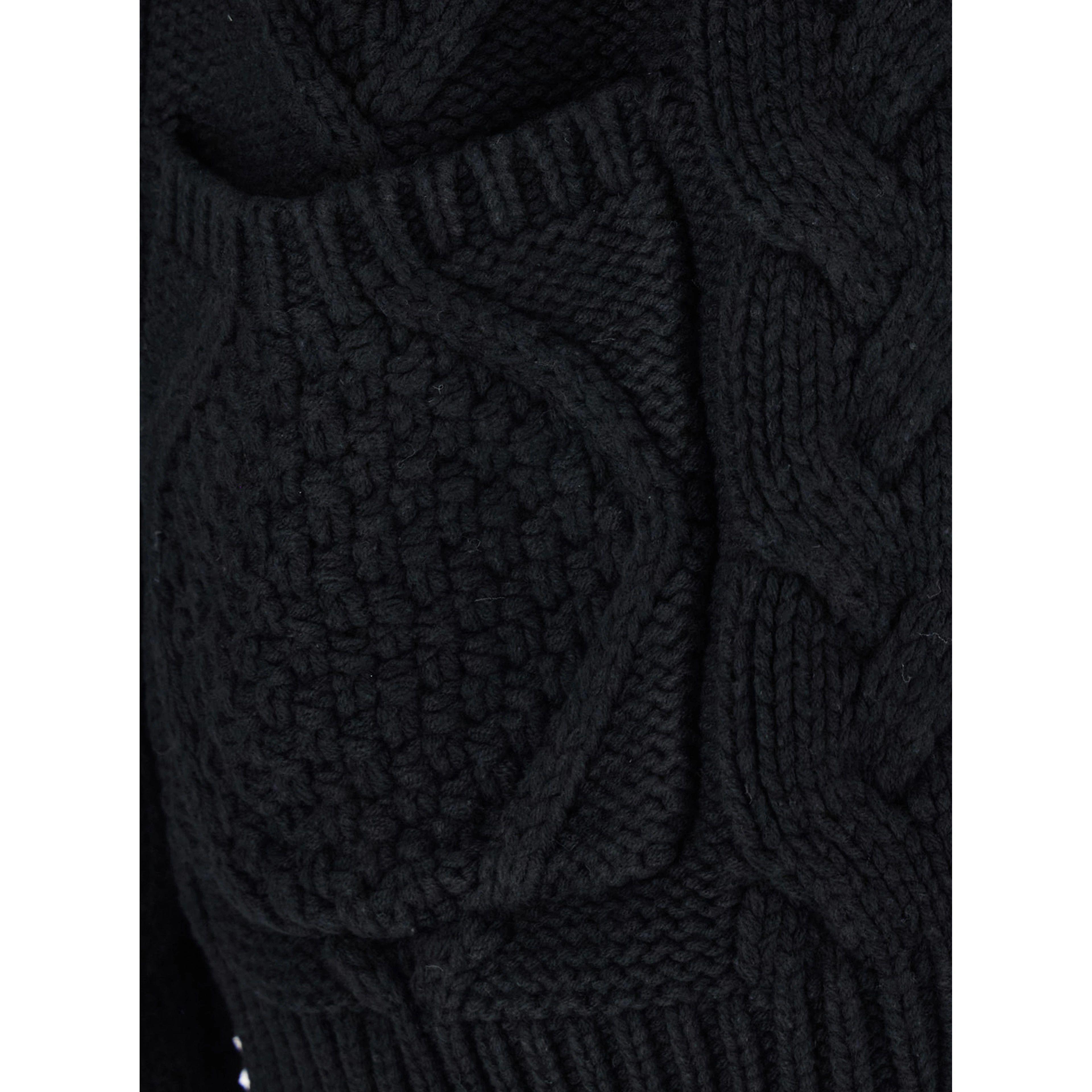 Black Hooded Cardigan with All-Over Embroidery in Wool for Men