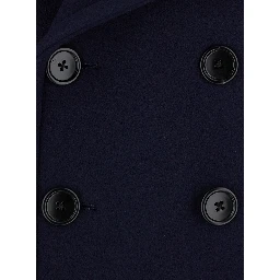 Blue Double-Breasted Jacket with Notched Revers in Wool for Men