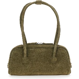 Soft Boston Ew green Shoulder bag with Two Top Handles and Logo lettering on the Front in suede Women