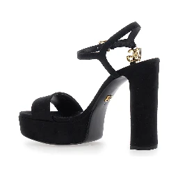 Brown High Heel Sandals with Logo Plate on the Front in Suede for Women